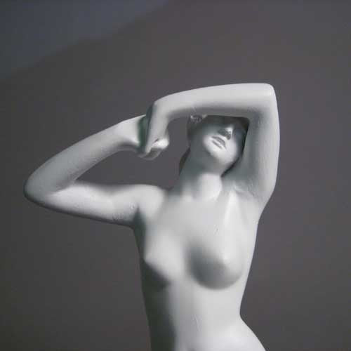 Classical female torso sculpture with raised arms, inspired by Renaissance and Greek art, featuring smooth, elegant contours.