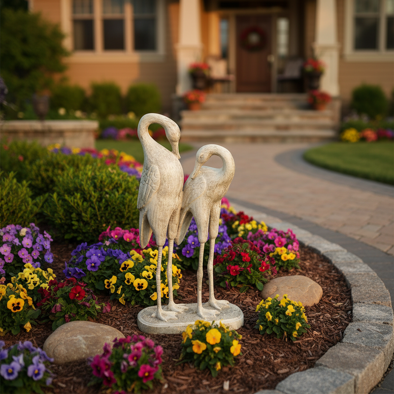 Two Storks Bird Garden Statue (27 - Inch) Side Angle