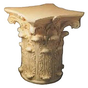 Corinthian column capital with ornate acanthus leaf carvings, classical old world European architectural style.