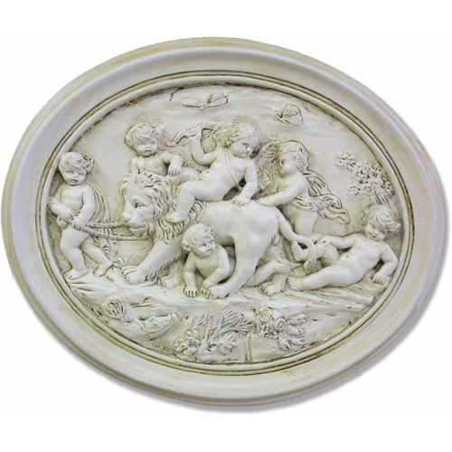 Cherubs Playing with Lion Plaq Outdoor/Indoor Statue
