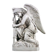 Kneeling angel statue with detailed wings and flowing robes, featuring ornate classical and old world European design elements.