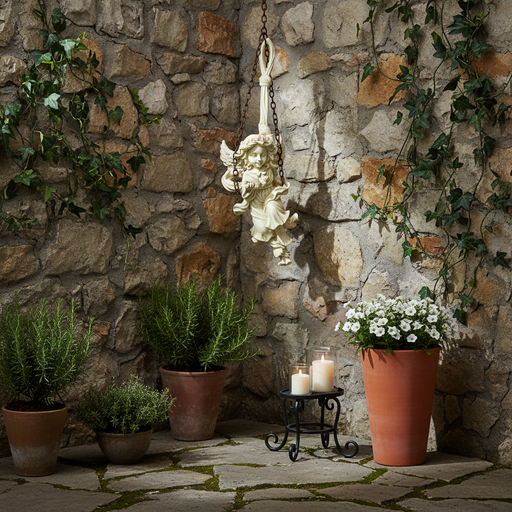 Hanging Floral Angel Ornament Outdoor Statue (25 - Inch) Side Angle