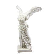 Winged classical Greek statue with flowing drapery and detailed, ornate sculptural style, inspired by ancient European art.