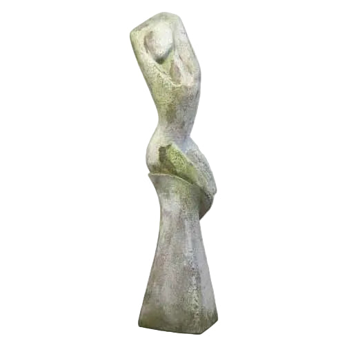 Abstract female figure sculpture with elongated form, classical old world European style, featuring smooth, flowing lines and minimalist details.