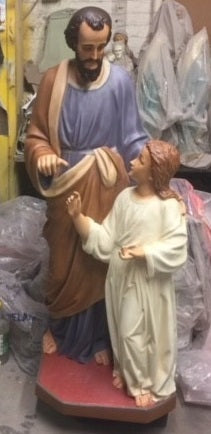 Realistic Large Joseph & Jesus Child with Tools Religious Statue