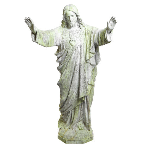 5 Ft High Large Jesus Sacred Heart Blessing Outdoor Religious Statue Aged Stone