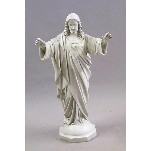 37" High Jesus Christ Sacred Heart Blessing Arms Up Religious Outdoor Statue